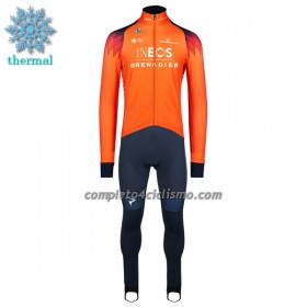 Completo Maglia ML + Pantaloncino con bretelle ML 2023 INEOS Grenadiers Winter Invernale Arancio Blu Scuro